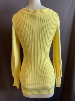 Womens, Pullover, BEBE, Yellow, Rayon, Nylon, Solid, S, V-neck, Long Sleeves