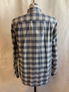 Mens, Casual Shirt, NORDSTROM, Black, White, Olive Green, Lt Gray, Cotton, Plaid, M, Collar Attached, Button Front, Long Sleeves, 1 Pocket