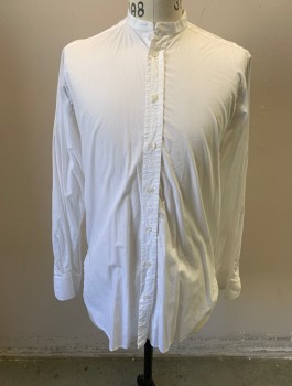 Mens, Shirt 1890s-1910s, DARCY, White, Cotton, Solid, Slv:35, N:14.4, Long Sleeves, Button Front, Band Collar,
