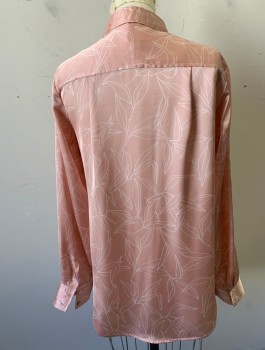 A NEW DAY, Rose Pink, White, Polyester, Leaves/Vines , Satin, Long Sleeves, Button Front, Collar Attached, 2 Patch Pockets