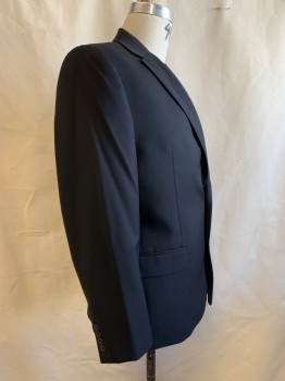 RALPH LAUREN, Black, Wool, Solid, 2 Buttons Single Breasted, Notched Lapel, 3 Pockets, CB Vent