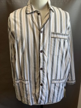 GLOBAL, White, Black, Gray, Yellow, Cotton, Stripes - Vertical , Novelty Pattern, Long Sleeves, Button Front, Collar Attached, 3 Pockets, Novelty Patterned Vertical Stripe