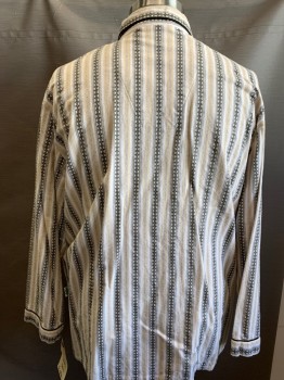 GLOBAL, White, Black, Gray, Yellow, Cotton, Stripes - Vertical , Novelty Pattern, Long Sleeves, Button Front, Collar Attached, 3 Pockets, Novelty Patterned Vertical Stripe