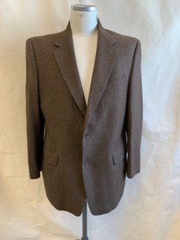 Mens, Blazer/Sport Co, HART SCHAFFNER MARX, Brown, Gray, Wool, 2 Color Weave, 44 R, Notched Lapel, Single Breasted, Button Front, 2 Buttons, 3 Pockets