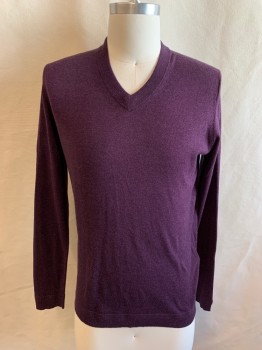 TED BAKER, Purple, Synthetic, Solid, Heathered, V-neck, Long Sleeves
