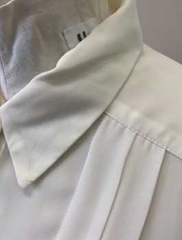 NANETTE LEPORE, Cream, Polyester, Solid, Crepe De Chine, Long Sleeves, Button Front, Collar Attached, Vertical Pleats at Front Chest
