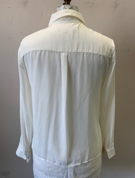 NANETTE LEPORE, Cream, Polyester, Solid, Crepe De Chine, Long Sleeves, Button Front, Collar Attached, Vertical Pleats at Front Chest