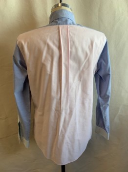 BROOKS BROTHERS, Lt Blue, Pink, Mint Green, Cotton, Color Blocking, Button Down Collar Attached, Long Sleeves, Button Front, 1 Pocket, 3 Button Cuff