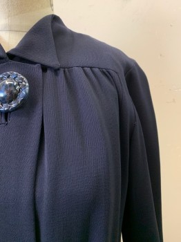 Womens, Coat, N/L, Navy Blue, Rayon, Solid, W28, B36, H38, Pointed C.A., Snap Closures, 1 Large Blue and Black Bttn, *Small Holes at Right Shoulder*