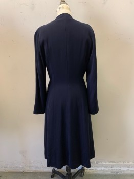 Womens, Coat, N/L, Navy Blue, Rayon, Solid, W28, B36, H38, Pointed C.A., Snap Closures, 1 Large Blue and Black Bttn, *Small Holes at Right Shoulder*