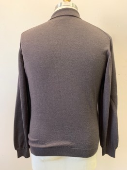 NORDSTROM, Charcoal Gray, Black, Wool, 2 Color Weave, Collar Attached, Half Button Front, Long Sleeves, Rib Knit
