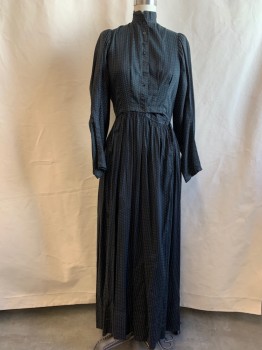 MTO, Black, Beige, Cotton, Polka Dots, 1912, Band Collar, Button Front, L/S, Gathered Waist, Snaps Down Left Side, 1 Pocket, *Missing 2 Buttons and Some Tears All Around*