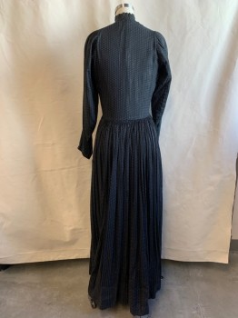 MTO, Black, Beige, Cotton, Polka Dots, 1912, Band Collar, Button Front, L/S, Gathered Waist, Snaps Down Left Side, 1 Pocket, *Missing 2 Buttons and Some Tears All Around*