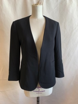 THEORY, Black, Triacetate, Polyester, Solid, Shawl Lapel, 2 Pockets, Open Front