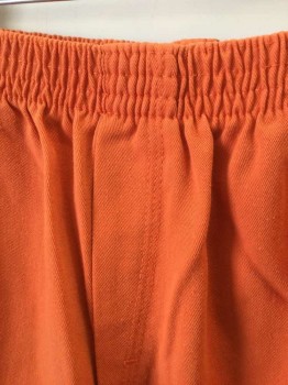 BOB BARKER, Orange, Polyester, Cotton, Solid, Print, Twill, Elastic Waist, Black "COUNTY JAIL Printed Vertically Down One Leg