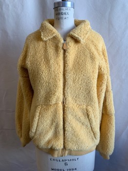 RAGDOLL, Butter Yellow, Polyester, Solid, Fleece, Zip Front Stnd Collar, Long Sleeves, 2 Pockets, 1 Sleeve Pockets, Ribbed Knit Waistband/Cuff