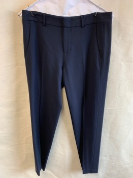 VINCE, Navy Blue, Wool, Elastane, Solid, Zip Front, Hook Closure, 4 Pockets, Creased Front, Skinny Fit, Mid To Low Rise
