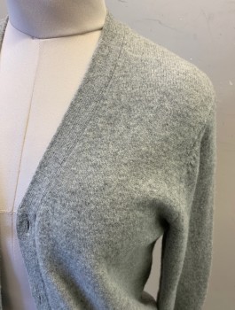 UNIQLO, Heather Gray, Acrylic, Wool, Solid, L/S, Button Front, 2 Pockets, Dark Brown Swirl Buttons