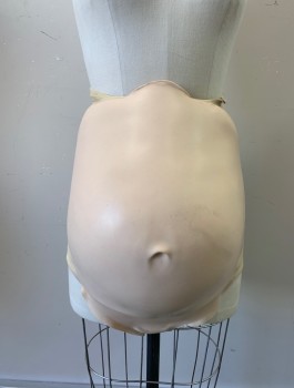 MOONBUMP, Beige, Latex, Spandex, 7-8 Months, Silicone Belly with Defined Bellybutton, Spandex Back, Hook & Eye Closures at Crotch