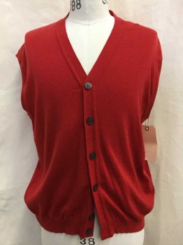 Mens, Vest, SCAPPINO, Red, Wool, Cotton, Solid, L, V-N, 6 Buttons,