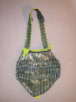 Womens, Purse 1890s-1910s, NO LABEL, Green, Blue, Brown, Yellow, Black, Synthetic, Stripes, Green/ Blue/ Brown/ Yellow/ Black Stripes,
