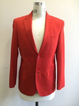 BOLZANO, Red, Synthetic, Solid, Single Breasted, Collar Attached, Notched Lapel, 3 Pockets, 2 Buttons,