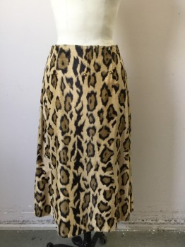 Womens, 1970s Vintage, Skirt, GRAY ROSE, Tan Brown, Chocolate Brown, Lt Brown, Synthetic, Faux Fur, Animal Print, W27, Leopard Faux Fur, A-line, Gold Studs at Hip Line, Hook & Eyes Center Back