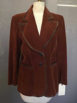 Womens, Blazer, Elli, Brown, Cotton, Suede, Solid, B 34, Corduroy with Brown Suede Trim, Notched Lapel, 2 Pockets, 2 Buttons