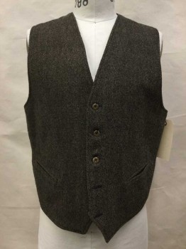 Brown, Wool, Cotton, Heathered, Heathered Brown, Button Front, 2 Pockets,