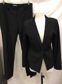 Womens, Suit, Jacket, Halogen, Black, Polyester, Viscose, Solid, 8, Single Breasted, Notched Lapel, 1 Button, 2 Pocket, Black Lining