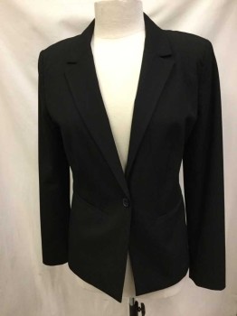 Womens, Suit, Jacket, Halogen, Black, Polyester, Viscose, Solid, 8, Single Breasted, Notched Lapel, 1 Button, 2 Pocket, Black Lining