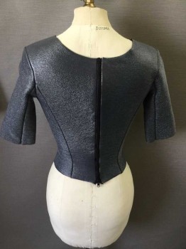 Womens, Sci-Fi/Fantasy Piece 1, MTO, Pewter Gray, Synthetic, Solid, Xs, Short Sleeve,  V-neck, Center Back Zipper, Double