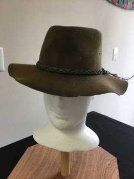 Mens, Cowboy Hat, N/L, Brown, Wool, Solid, Black Horsehair & Brown Leather Braided Hat Band, Aged/Distressed,  See Photo Attached,