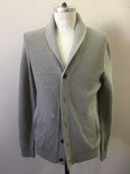 BANANA REPUBLIC, Beige, Cotton, Solid, BARCODE BEHIND RIGHT POCKET- Shawl Collar, Long Sleeves, 2 Pockets, 5 Buttons,