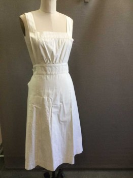 NL, Off White, Cotton, Solid, Bib Front, Cross Over Shoulder Straps with 1 Patch Pocket, Maids Apron.