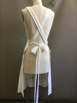 Womens, Apron 1890s-1910s, NL, Off White, Cotton, Solid, Bib Front, Cross Over Shoulder Straps with 1 Patch Pocket, Maids Apron.