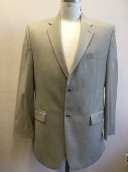 CALVIN KLEIN, Tan Brown, Wool, Heathered, Single Breasted, Collar Attached, Notched Lapel, 2 Bttns, 3 Pckts,