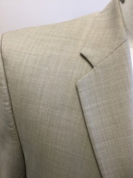CALVIN KLEIN, Tan Brown, Wool, Heathered, Single Breasted, Collar Attached, Notched Lapel, 2 Bttns, 3 Pckts,