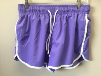 H&M, Lavender Purple, White, Polyester, Solid, Lavender with White Trim, Elastic Waist with White Cord Drawstrings, 2 Side Pockets
