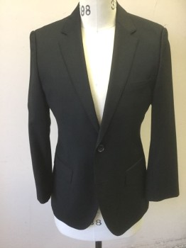 HUGO BOSS, Black, Viscose, Acetate, Stripes - Micro, Self Microstripe Texture/Pattern, Single Breasted, Notched Lapel, 2 Buttons, 3 Pockets, Solid Black Lining