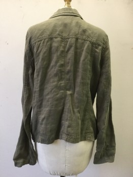 CASLON, Olive Green, Linen, Solid, 1 Button, Notched Lapel, 3 Pockets,