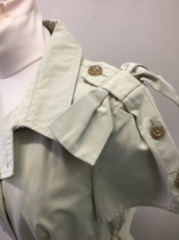 VALENTINO, Khaki Brown, Cotton, Solid, Twill Trench Coat Style Dress, Short Sleeves, Double Breasted, Epaulettes at Shoulders with 3D Self Bows, Collar Attached, Hem Above Knee, 2 Pockets with Button Flap Closures, Belt Loops, **2 Piece with Matching Self Fabric BELT