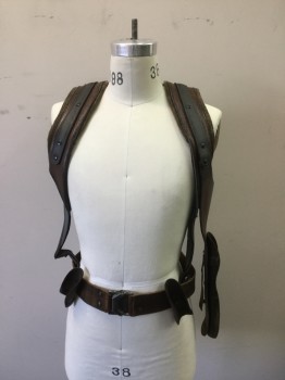 Mens, Harness, Mto, Brown, Charcoal Gray, Leather, Synthetic, Solid, W30, Ch38, Brown Leather & Gray Neoprene Panels with Leather Belt at Waist . Various Multiples Available
