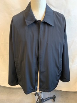 CLAIBORNE, Black, Polyester, Nylon, Solid, Collar Attached, Black Lining, Zip Front, 2 Pockets, Long Sleeves,