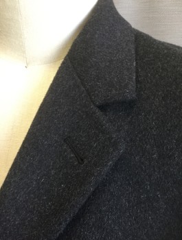 N/L, Black, Wool, Solid, Single Breasted, Notched Lapel, 3 Buttons, 2 Welt Pockets