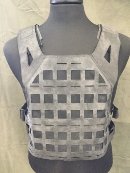 Mens, Breastplate, MTO, Black, Faded Black, Nylon, Rubber, M, 2 Plastic and Velcro Buckles on Each Side, Velcro Shoulders, Faded Black Rubber Square Stripe Laser Cut
