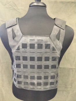 Mens, Breastplate, MTO, Black, Faded Black, Nylon, Rubber, M, 2 Plastic and Velcro Buckles on Each Side, Velcro Shoulders, Faded Black Rubber Square Stripe Laser Cut
