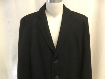 KENNETH COLE, Black, Wool, Solid, Notched Lapel, Single Breasted, 3 Buttons, 2 Side Entry Pockets, Back Vent, Above the Knee Length *TRIPLE*