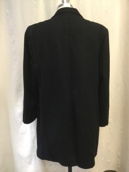 KENNETH COLE, Black, Wool, Solid, Notched Lapel, Single Breasted, 3 Buttons, 2 Side Entry Pockets, Back Vent, Above the Knee Length *TRIPLE*
