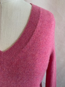Womens, Pullover, WHITE & WARREN, Pink, Purple, Cashmere, Heathered, S, V-neck, Long Sleeves